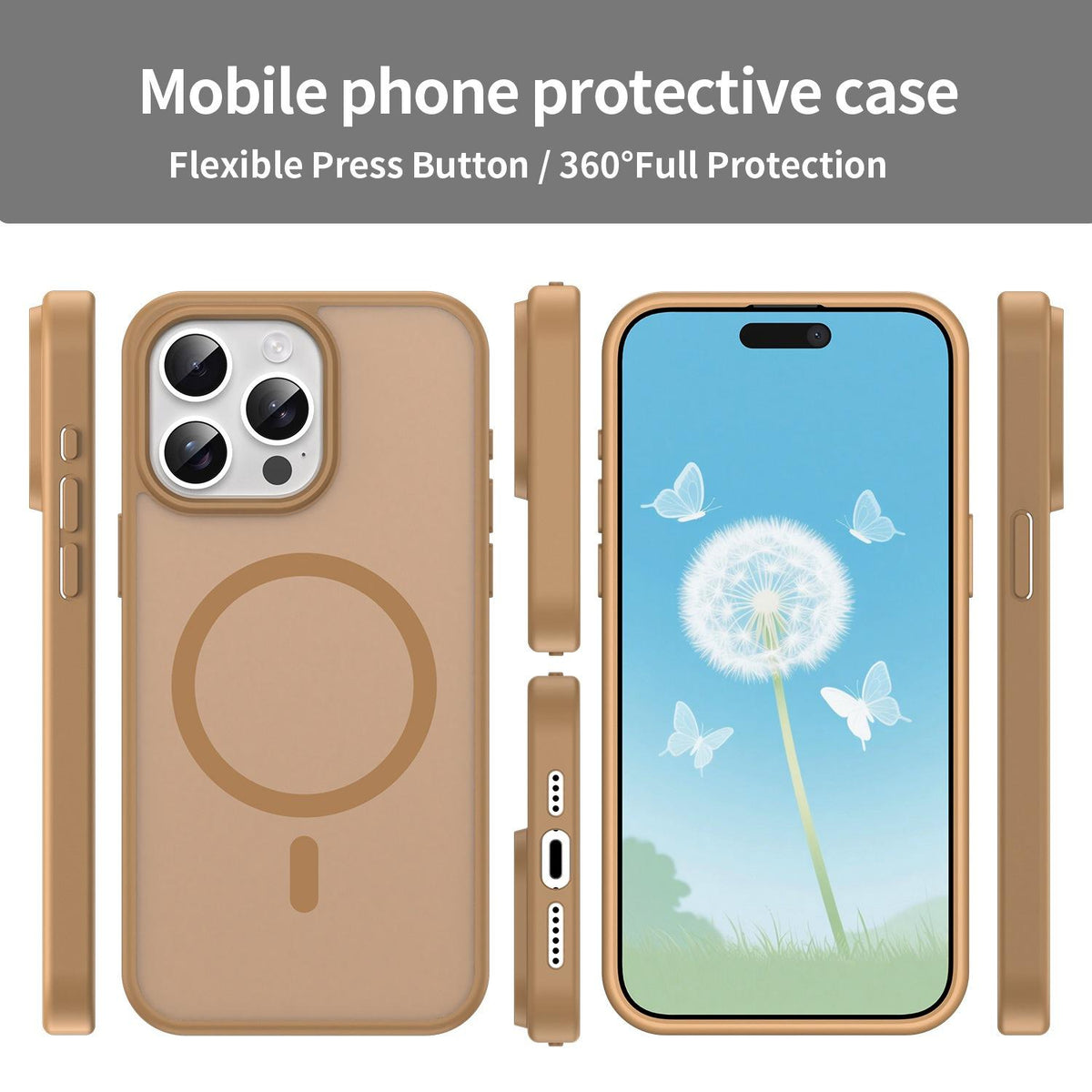For iPhone 15 Pro Max Fanying Series Precision Camera Hole PC Hybrid TPU Translucent Frosted Magnetic Phone Case - Desert Gold - EDA009893309G