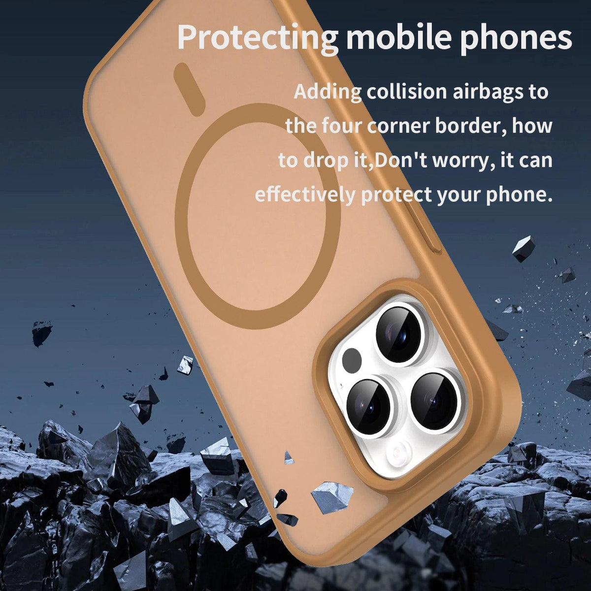 For iPhone 15 Pro Max Fanying Series Precision Camera Hole PC Hybrid TPU Translucent Frosted Magnetic Phone Case - Desert Gold - EDA009893309G