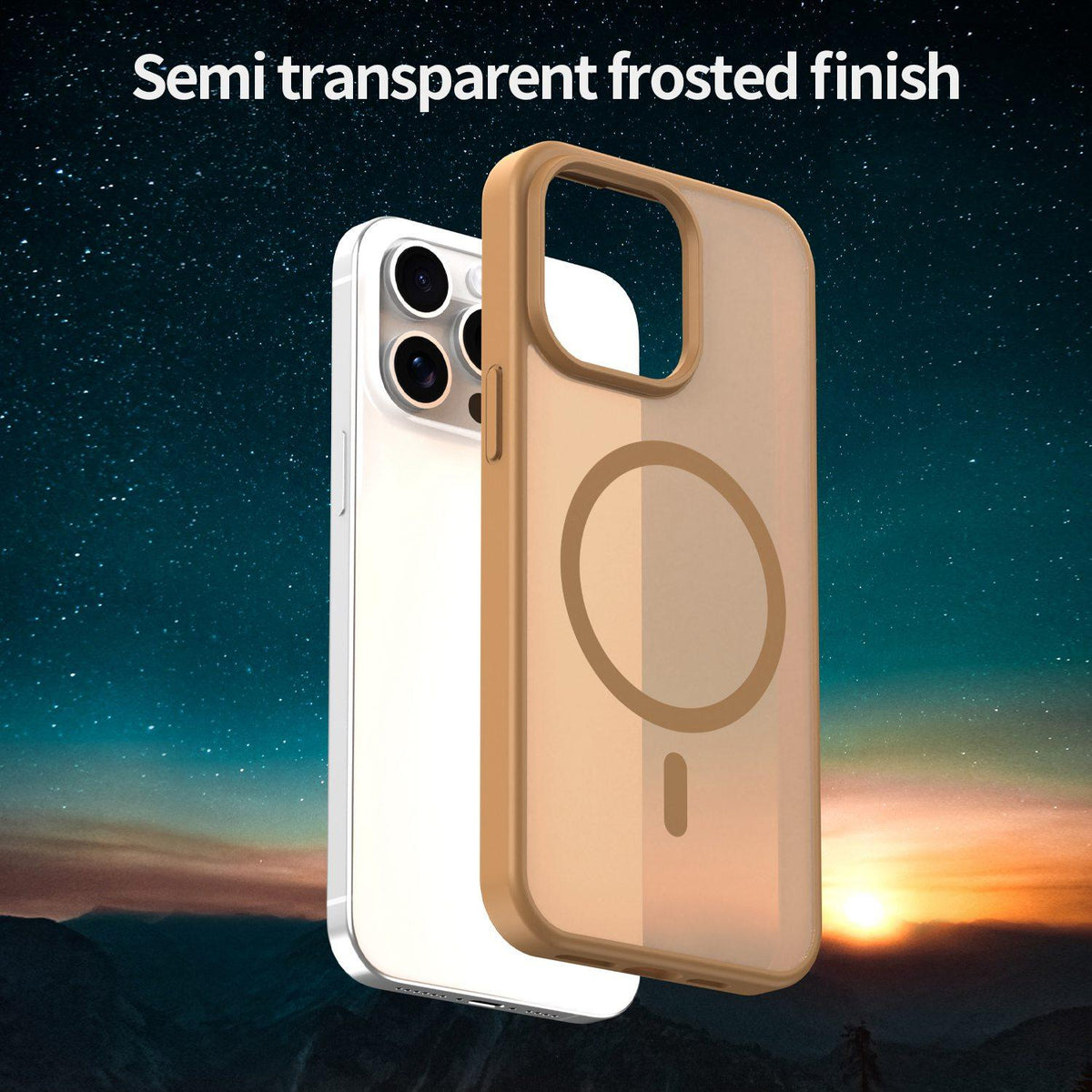 For iPhone 15 Pro Max Fanying Series Precision Camera Hole PC Hybrid TPU Translucent Frosted Magnetic Phone Case - Desert Gold - EDA009893309G
