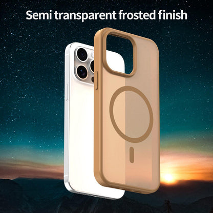 For iPhone 15 Pro Max Fanying Series Precision Camera Hole PC Hybrid TPU Translucent Frosted Magnetic Phone Case - Desert Gold - EDA009893309G