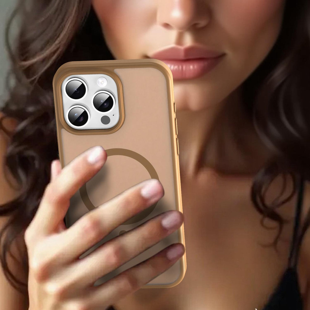 For iPhone 15 Pro Max Fanying Series Precision Camera Hole PC Hybrid TPU Translucent Frosted Magnetic Phone Case - Desert Gold - EDA009893309G