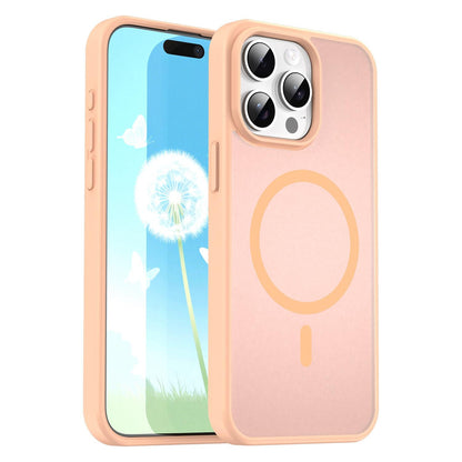 For iPhone 15 Pro Max Fanying Series Precision Camera Hole PC Hybrid TPU Translucent Frosted Magnetic Phone Case - Rouge Powder - EDA009893309I