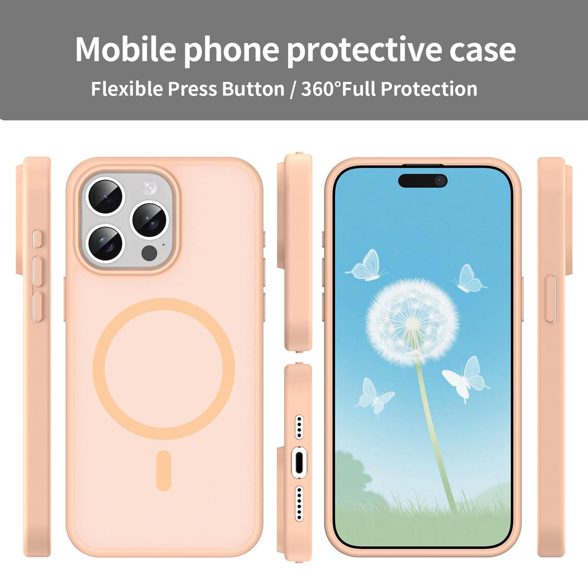 For iPhone 15 Pro Max Fanying Series Precision Camera Hole PC Hybrid TPU Translucent Frosted Magnetic Phone Case - Rouge Powder - EDA009893309I