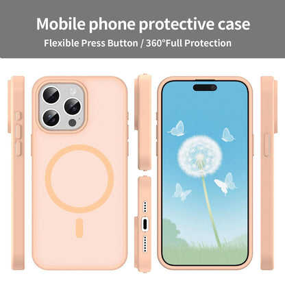 For iPhone 15 Pro Max Fanying Series Precision Camera Hole PC Hybrid TPU Translucent Frosted Magnetic Phone Case - Rouge Powder - EDA009893309I