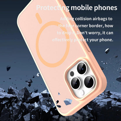 For iPhone 15 Pro Max Fanying Series Precision Camera Hole PC Hybrid TPU Translucent Frosted Magnetic Phone Case - Rouge Powder - EDA009893309I