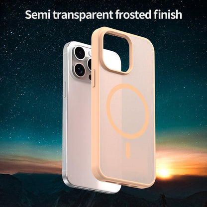 For iPhone 15 Pro Max Fanying Series Precision Camera Hole PC Hybrid TPU Translucent Frosted Magnetic Phone Case - Rouge Powder - EDA009893309I