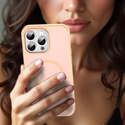 For iPhone 15 Pro Max Fanying Series Precision Camera Hole PC Hybrid TPU Translucent Frosted Magnetic Phone Case - Rouge Powder - EDA009893309I