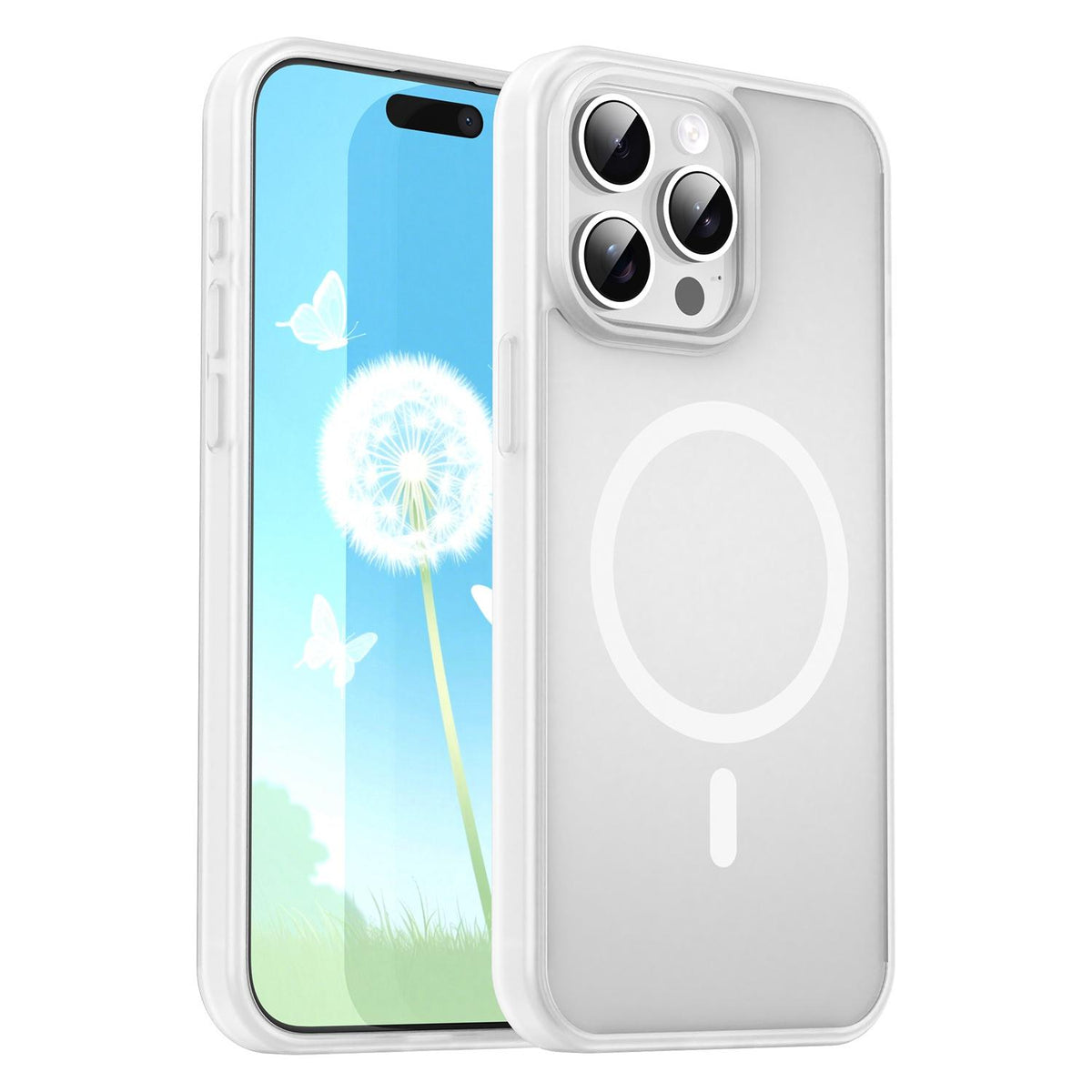 For iPhone 15 Pro Max Fanying Series Precision Camera Hole PC Hybrid TPU Translucent Frosted Magnetic Phone Case - Matte White - EDA009893309J