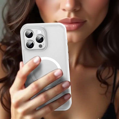 For iPhone 15 Pro Max Fanying Series Precision Camera Hole PC Hybrid TPU Translucent Frosted Magnetic Phone Case - Matte White - EDA009893309J