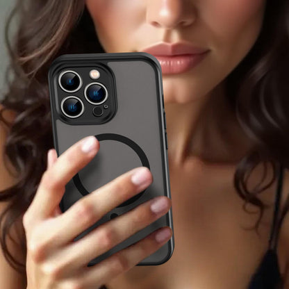 For iPhone 13 Pro Fanying Series Precision Camera Hole PC Hybrid TPU Translucent Frosted Magnetic Phone Case - Translucent Black - EDA009893310A