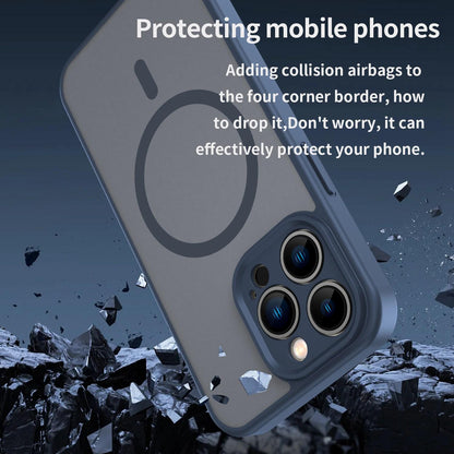 For iPhone 13 Pro Fanying Series Precision Camera Hole PC Hybrid TPU Translucent Frosted Magnetic Phone Case - Cyan Blue - EDA009893310C