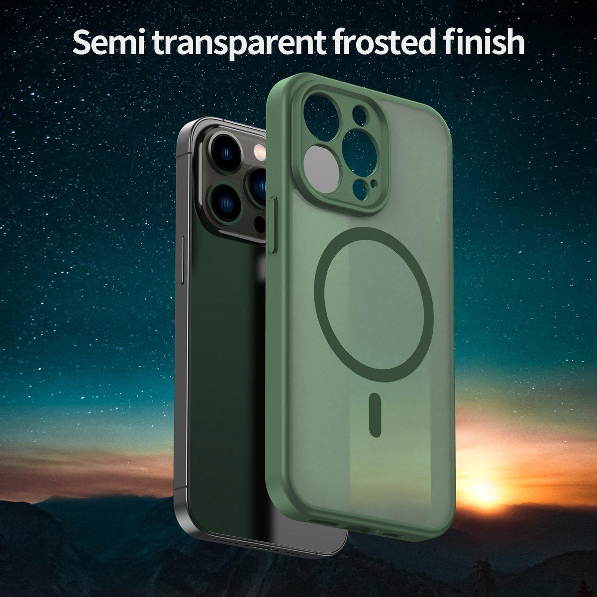 For iPhone 13 Pro Fanying Series Precision Camera Hole PC Hybrid TPU Translucent Frosted Magnetic Phone Case - Olive Green - EDA009893310D