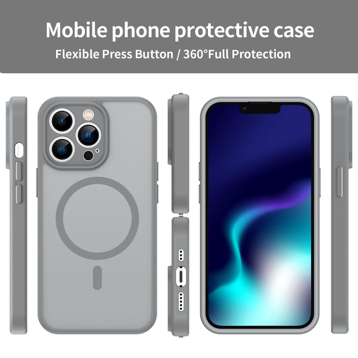 For iPhone 13 Pro Fanying Series Precision Camera Hole PC Hybrid TPU Translucent Frosted Magnetic Phone Case - Silver Grey - EDA009893310F
