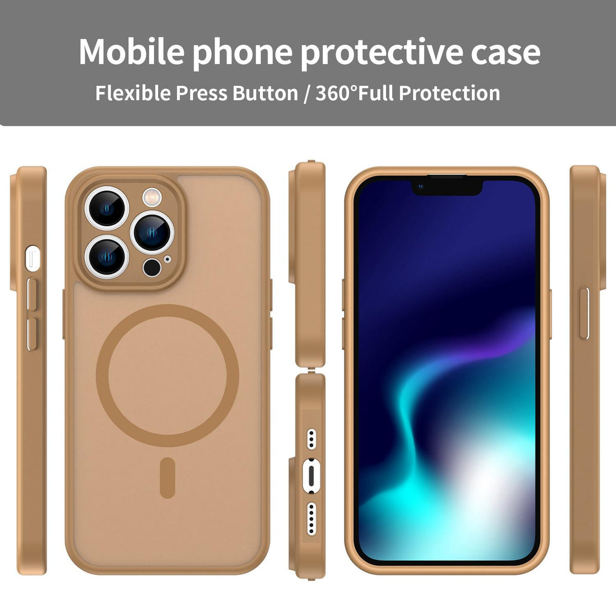 For iPhone 13 Pro Fanying Series Precision Camera Hole PC Hybrid TPU Translucent Frosted Magnetic Phone Case - Desert Gold - EDA009893310G