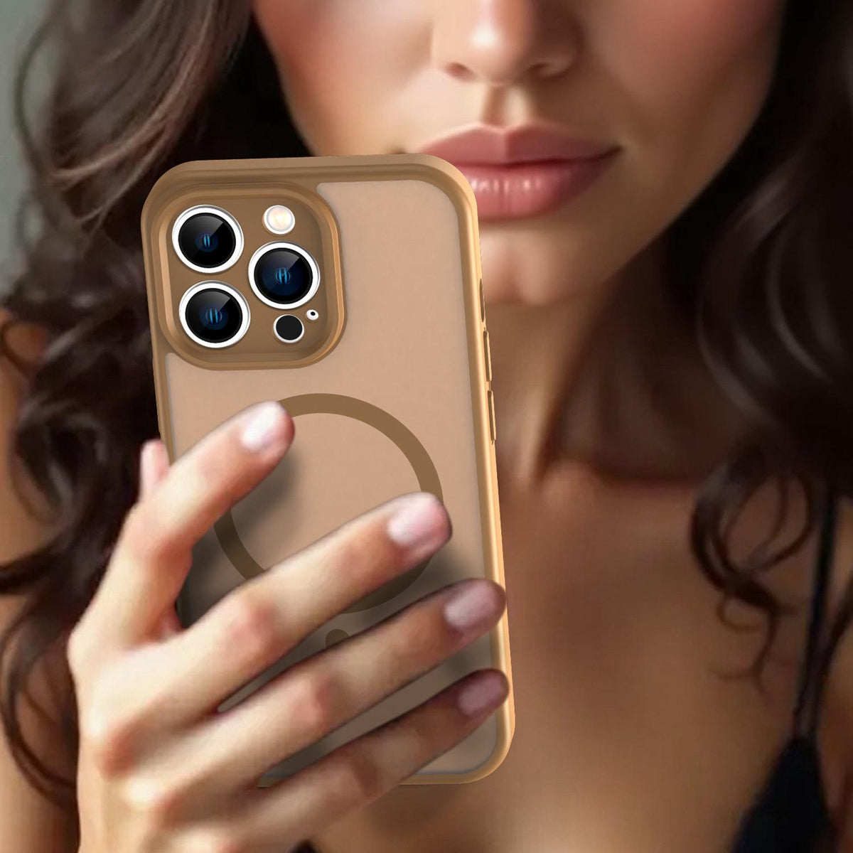 For iPhone 13 Pro Fanying Series Precision Camera Hole PC Hybrid TPU Translucent Frosted Magnetic Phone Case - Desert Gold - EDA009893310G