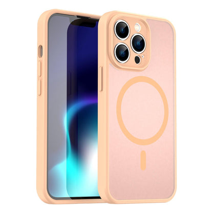 For iPhone 13 Pro Fanying Series Precision Camera Hole PC Hybrid TPU Translucent Frosted Magnetic Phone Case - Rouge Powder - EDA009893310I