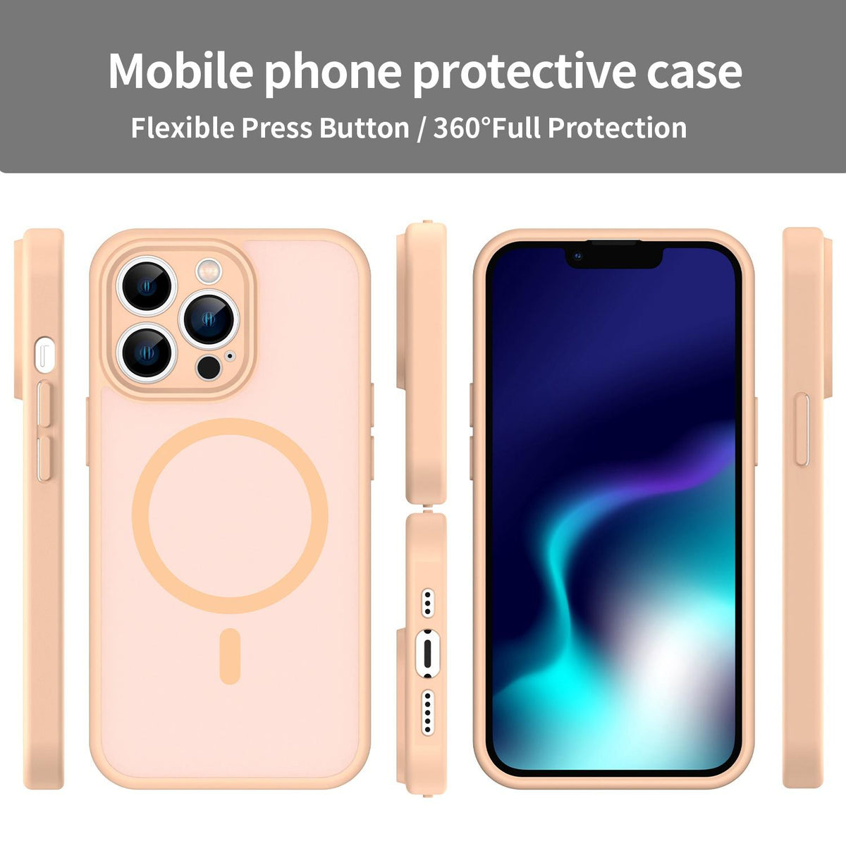 For iPhone 13 Pro Fanying Series Precision Camera Hole PC Hybrid TPU Translucent Frosted Magnetic Phone Case - Rouge Powder - EDA009893310I