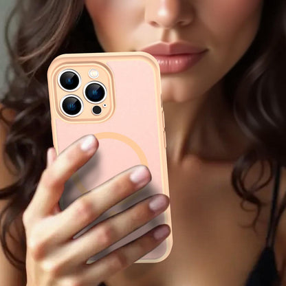 For iPhone 13 Pro Fanying Series Precision Camera Hole PC Hybrid TPU Translucent Frosted Magnetic Phone Case - Rouge Powder - EDA009893310I