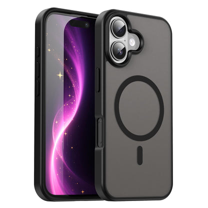For iPhone 16 Fanying Series Precision Camera Hole PC Hybrid TPU Translucent Frosted Magnetic Phone Case - Translucent Black - EDA009893312A