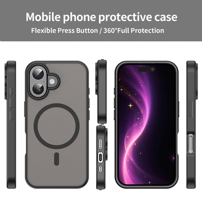 For iPhone 16 Fanying Series Precision Camera Hole PC Hybrid TPU Translucent Frosted Magnetic Phone Case - Translucent Black - EDA009893312A