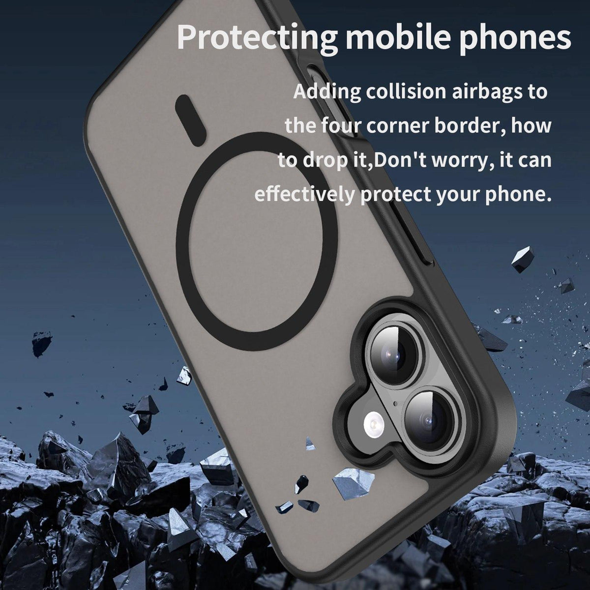 For iPhone 16 Fanying Series Precision Camera Hole PC Hybrid TPU Translucent Frosted Magnetic Phone Case - Translucent Black - EDA009893312A