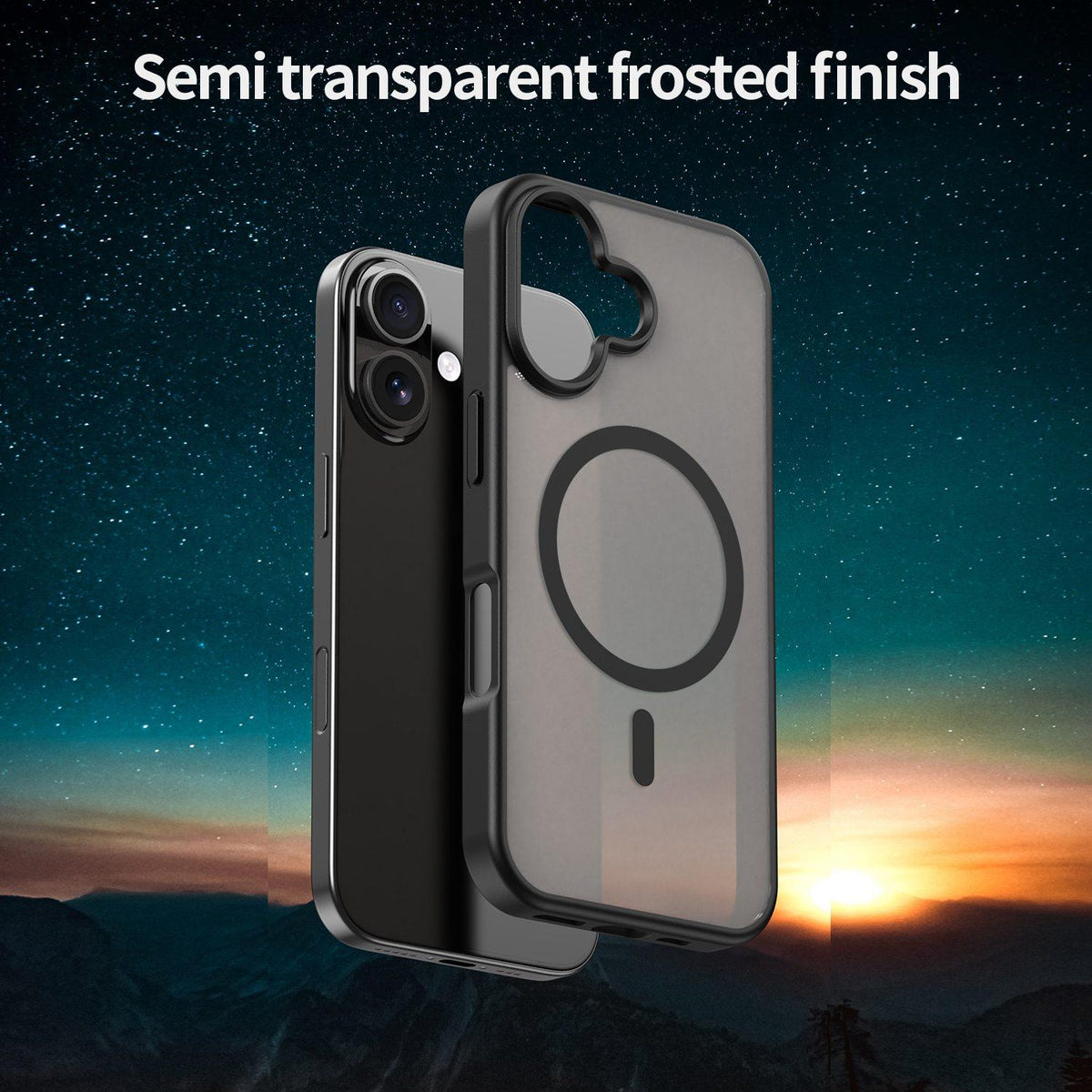 For iPhone 16 Fanying Series Precision Camera Hole PC Hybrid TPU Translucent Frosted Magnetic Phone Case - Translucent Black - EDA009893312A