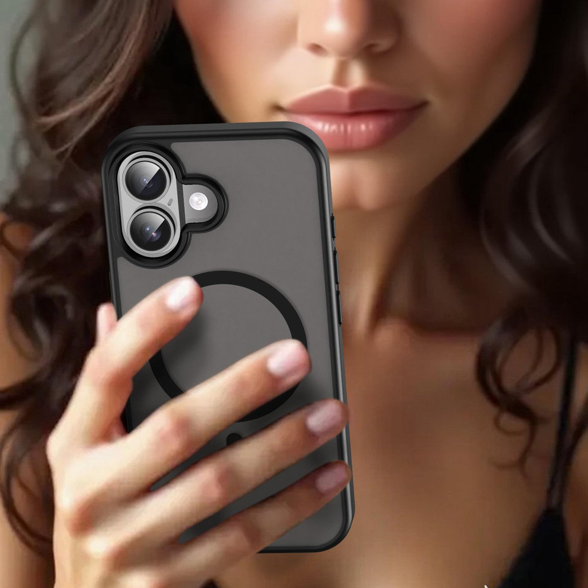 For iPhone 16 Fanying Series Precision Camera Hole PC Hybrid TPU Translucent Frosted Magnetic Phone Case - Translucent Black - EDA009893312A