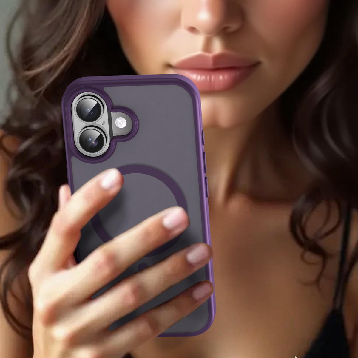 For iPhone 16 Fanying Series Precision Camera Hole PC Hybrid TPU Translucent Frosted Magnetic Phone Case - Crystal Purple - EDA009893312B