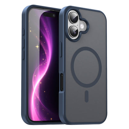 For iPhone 16 Fanying Series Precision Camera Hole PC Hybrid TPU Translucent Frosted Magnetic Phone Case - Cyan Blue - EDA009893312C