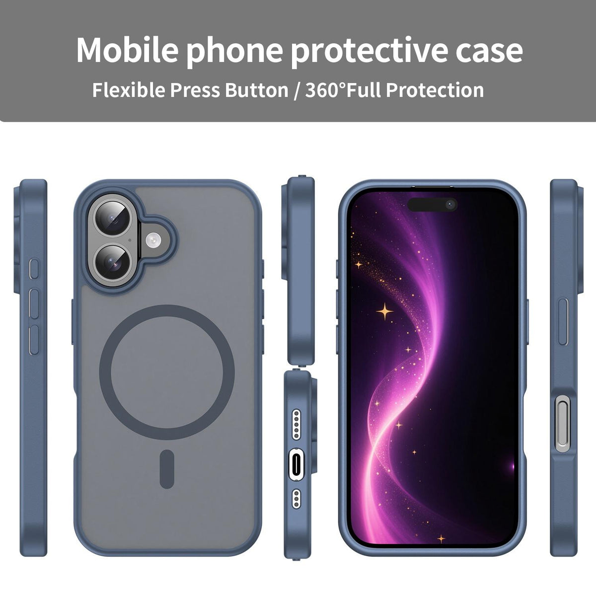 For iPhone 16 Fanying Series Precision Camera Hole PC Hybrid TPU Translucent Frosted Magnetic Phone Case - Cyan Blue - EDA009893312C
