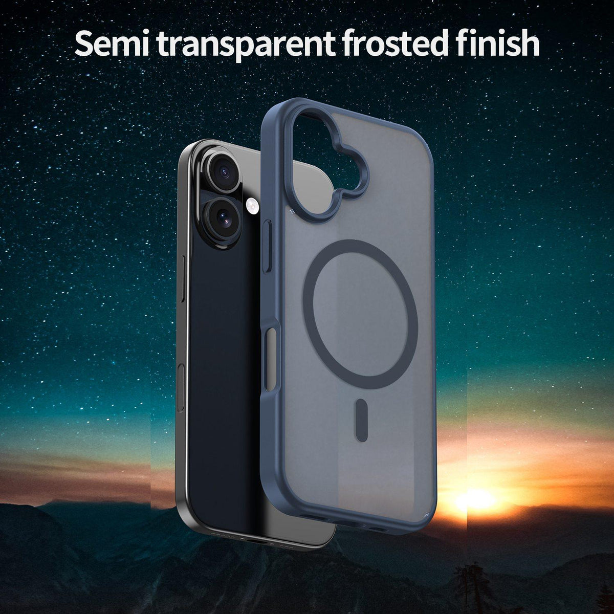 For iPhone 16 Fanying Series Precision Camera Hole PC Hybrid TPU Translucent Frosted Magnetic Phone Case - Cyan Blue - EDA009893312C