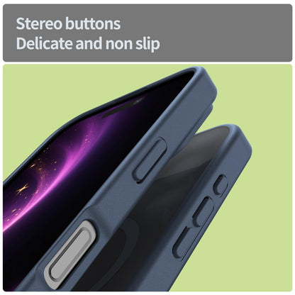 For iPhone 16 Fanying Series Precision Camera Hole PC Hybrid TPU Translucent Frosted Magnetic Phone Case - Cyan Blue - EDA009893312C