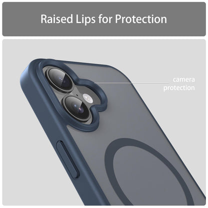 For iPhone 16 Fanying Series Precision Camera Hole PC Hybrid TPU Translucent Frosted Magnetic Phone Case - Cyan Blue - EDA009893312C