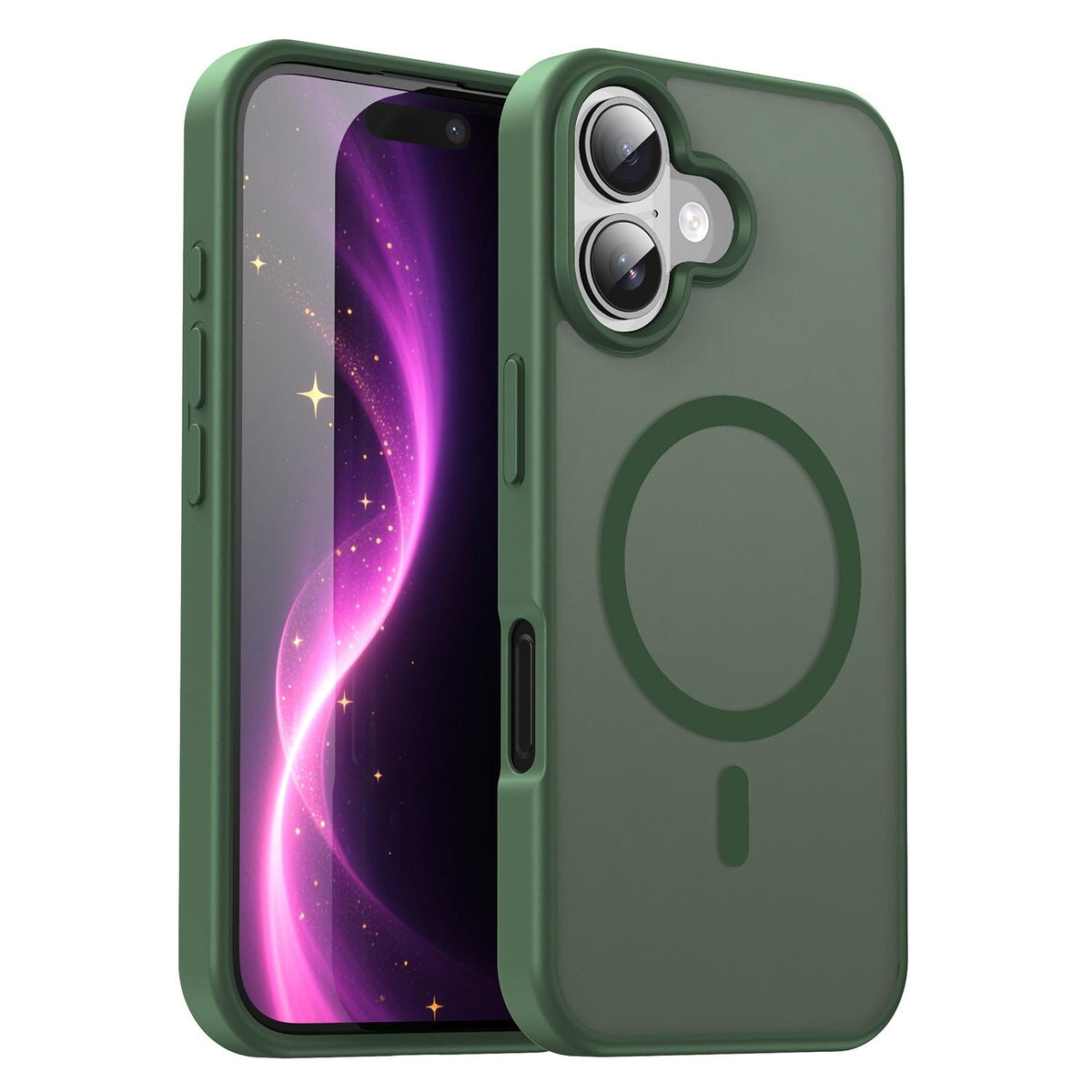For iPhone 16 Fanying Series Precision Camera Hole PC Hybrid TPU Translucent Frosted Magnetic Phone Case - Olive Green - EDA009893312D