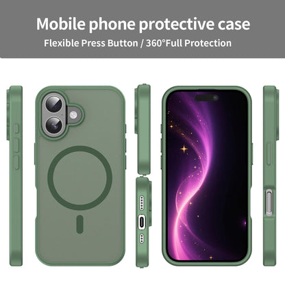 For iPhone 16 Fanying Series Precision Camera Hole PC Hybrid TPU Translucent Frosted Magnetic Phone Case - Olive Green - EDA009893312D