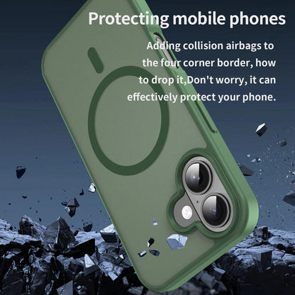 For iPhone 16 Fanying Series Precision Camera Hole PC Hybrid TPU Translucent Frosted Magnetic Phone Case - Olive Green - EDA009893312D