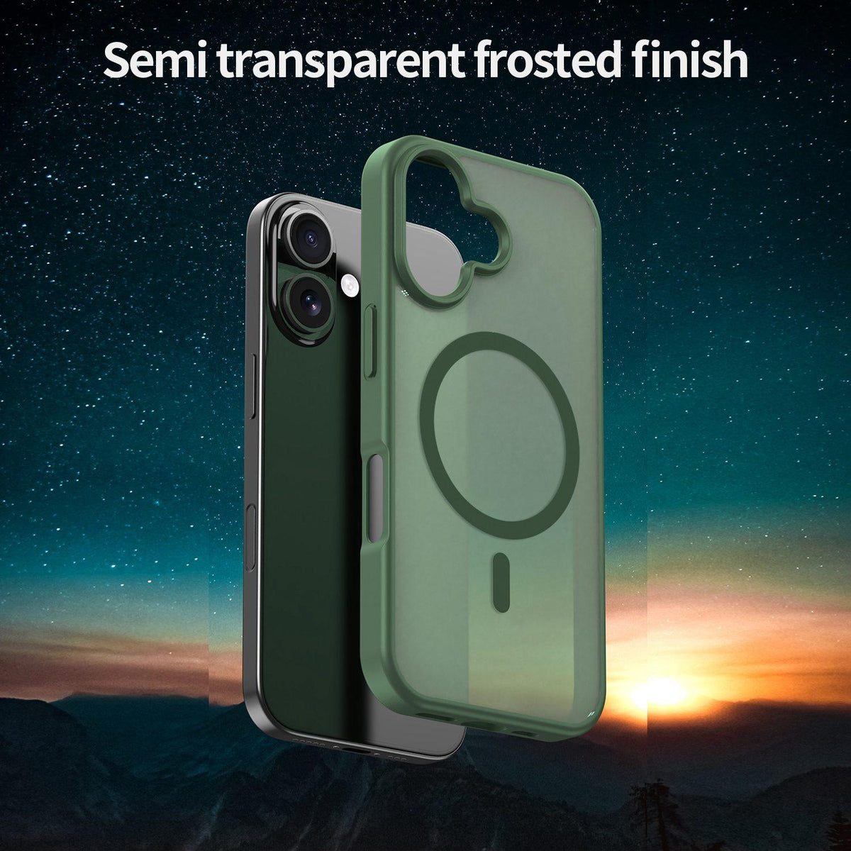 For iPhone 16 Fanying Series Precision Camera Hole PC Hybrid TPU Translucent Frosted Magnetic Phone Case - Olive Green - EDA009893312D