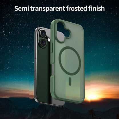 For iPhone 16 Fanying Series Precision Camera Hole PC Hybrid TPU Translucent Frosted Magnetic Phone Case - Olive Green - EDA009893312D