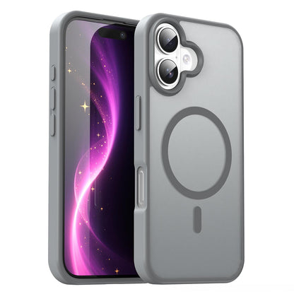 For iPhone 16 Fanying Series Precision Camera Hole PC Hybrid TPU Translucent Frosted Magnetic Phone Case - Silver Grey - EDA009893312F