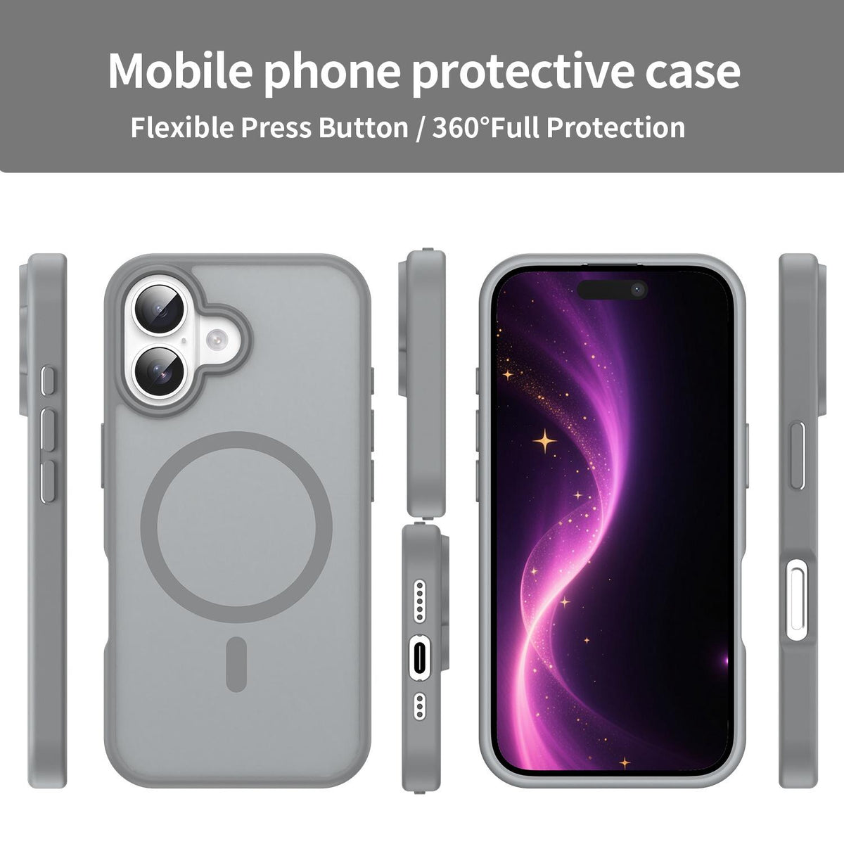 For iPhone 16 Fanying Series Precision Camera Hole PC Hybrid TPU Translucent Frosted Magnetic Phone Case - Silver Grey - EDA009893312F