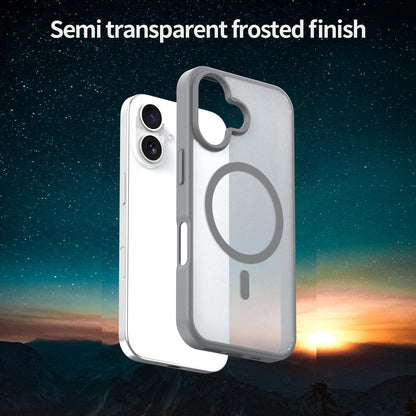 For iPhone 16 Fanying Series Precision Camera Hole PC Hybrid TPU Translucent Frosted Magnetic Phone Case - Silver Grey - EDA009893312F