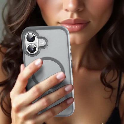 For iPhone 16 Fanying Series Precision Camera Hole PC Hybrid TPU Translucent Frosted Magnetic Phone Case - Silver Grey - EDA009893312F