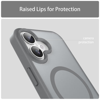 For iPhone 16 Fanying Series Precision Camera Hole PC Hybrid TPU Translucent Frosted Magnetic Phone Case - Silver Grey - EDA009893312F