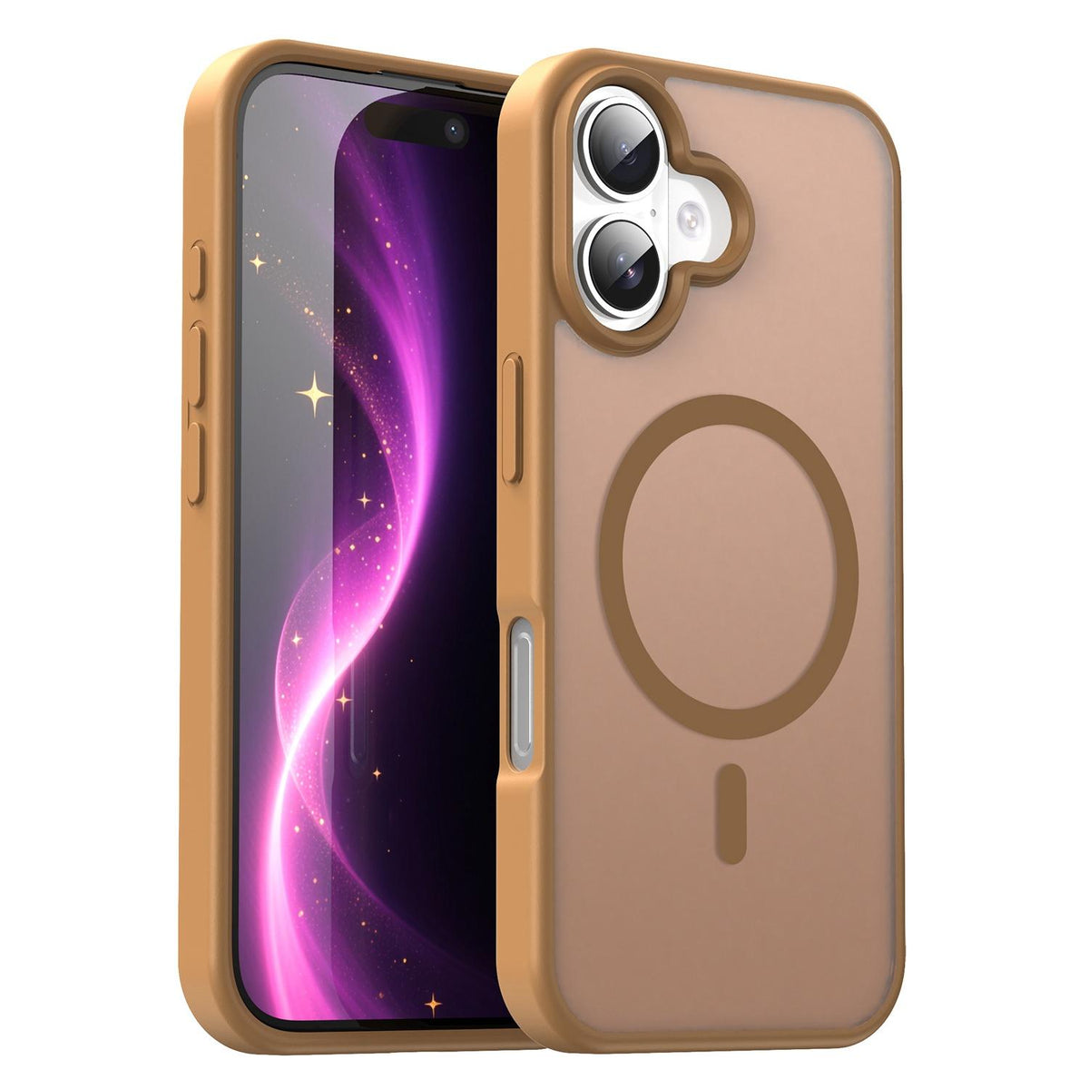 For iPhone 16 Fanying Series Precision Camera Hole PC Hybrid TPU Translucent Frosted Magnetic Phone Case - Desert Gold - EDA009893312G