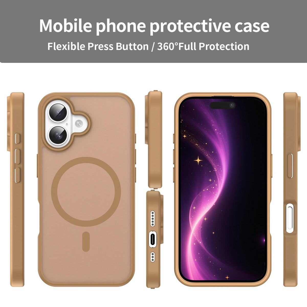 For iPhone 16 Fanying Series Precision Camera Hole PC Hybrid TPU Translucent Frosted Magnetic Phone Case - Desert Gold - EDA009893312G