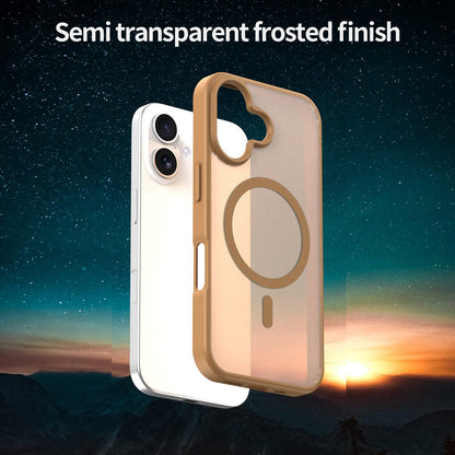 For iPhone 16 Fanying Series Precision Camera Hole PC Hybrid TPU Translucent Frosted Magnetic Phone Case - Desert Gold - EDA009893312G