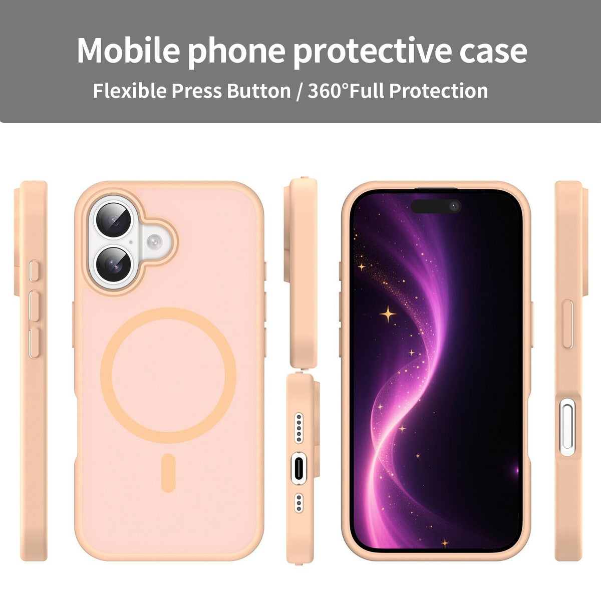 For iPhone 16 Fanying Series Precision Camera Hole PC Hybrid TPU Translucent Frosted Magnetic Phone Case - Rouge Powder - EDA009893312I