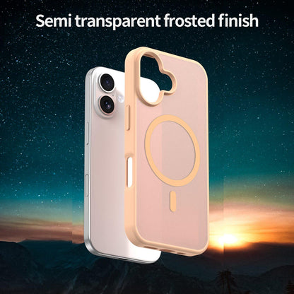 For iPhone 16 Fanying Series Precision Camera Hole PC Hybrid TPU Translucent Frosted Magnetic Phone Case - Rouge Powder - EDA009893312I