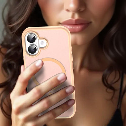 For iPhone 16 Fanying Series Precision Camera Hole PC Hybrid TPU Translucent Frosted Magnetic Phone Case - Rouge Powder - EDA009893312I