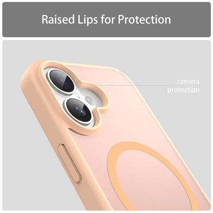 For iPhone 16 Fanying Series Precision Camera Hole PC Hybrid TPU Translucent Frosted Magnetic Phone Case - Rouge Powder - EDA009893312I
